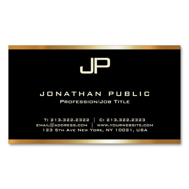 Faux Gold Monogrammed Modern Elegant Template Glam Magnetic Business Card (Front)