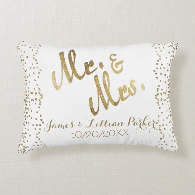 Faux Gold Mr. and Mrs. Monogram Wedding Decorative Cushion (Front)