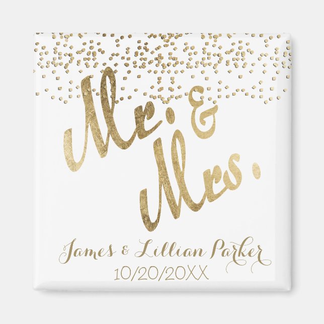 Faux Gold Mr. and Mrs. Monogram Wedding Magnet (Front)