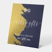 Faux Gold Navy Blue Monogram Wedding Cards & Gifts