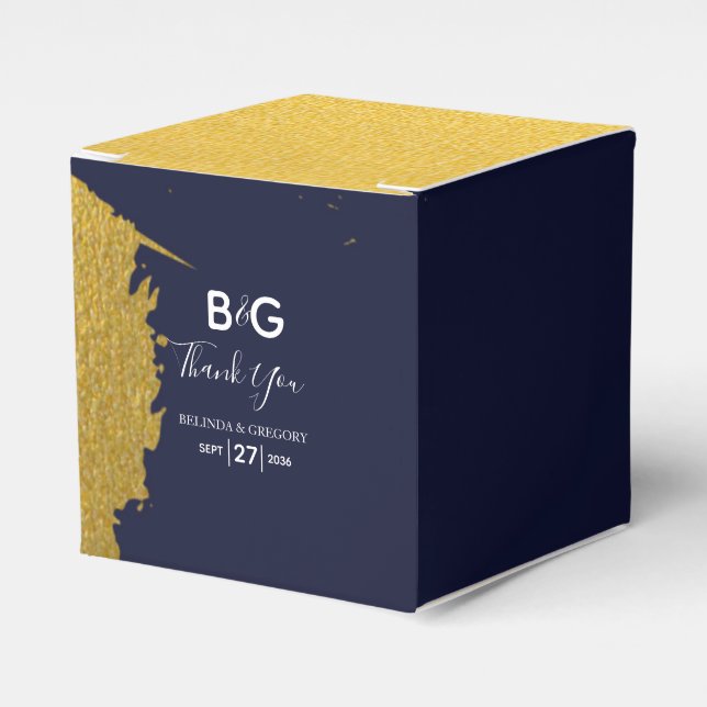Faux Gold Navy Blue Monogram Wedding Favour Box (Front Side)