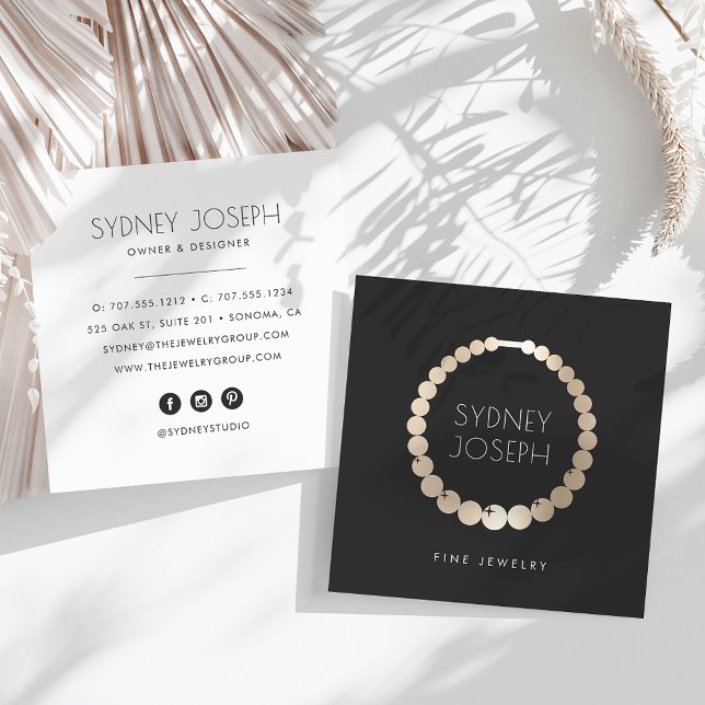 Faux Gold Necklace Logo | Jewellery Design Square Business Card (Creator Uploaded)