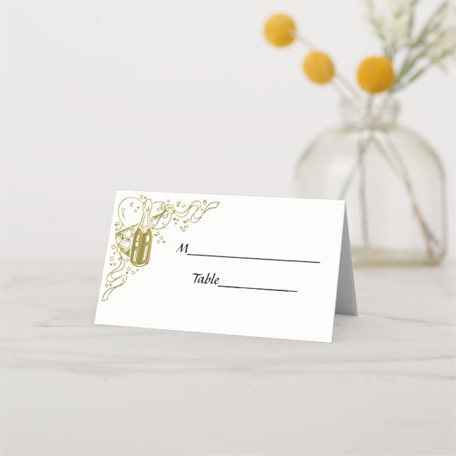 Faux Gold New Year’s Champagne Escort Place Cards (Back)
