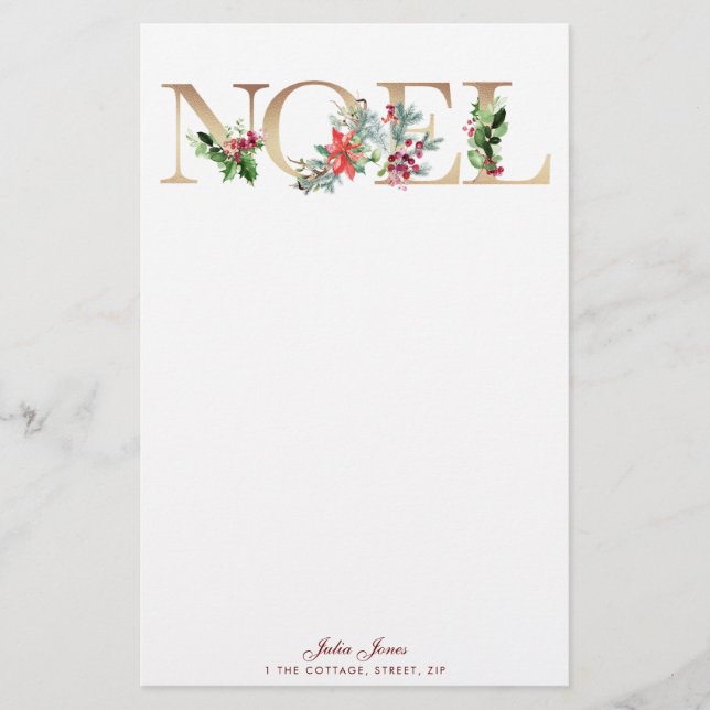 faux gold Noel design christmas holiday notepaper Stationery (Front)