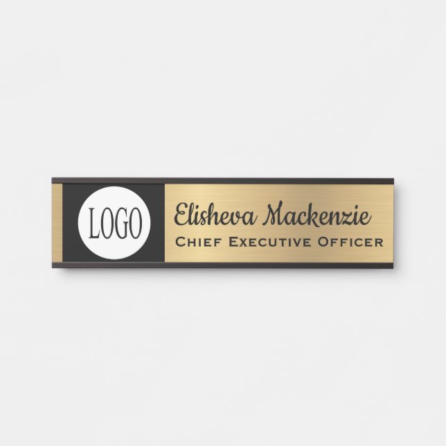 Faux Gold Office Door Sign Signs Black Logo (Front)