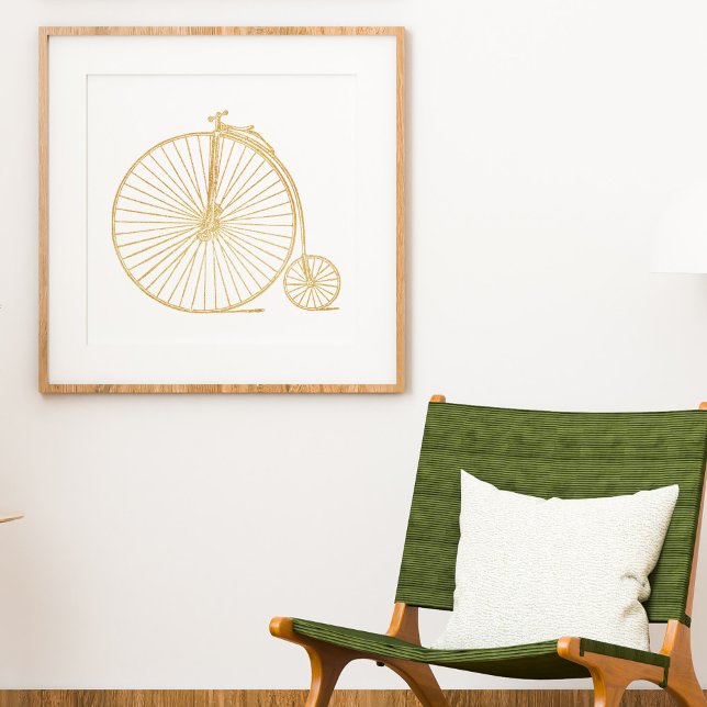 Faux Gold Old Fashioned Unicycle Line Drawing Poster (Creator Uploaded)