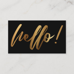 Faux Gold Ombre Hello in Handwriting on Black Business Card