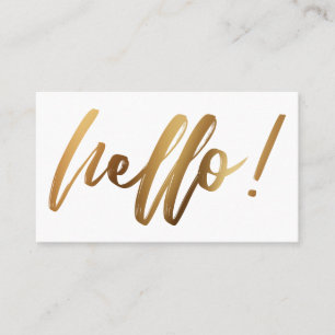 Faux Gold Ombre Hello in Handwriting on White Business Card