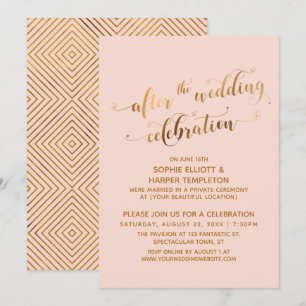 Faux Gold on Blush After the Wedding Celebration Invitation