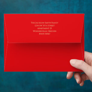 Faux Gold on Cherry Red Christmas Card Matching Envelope
