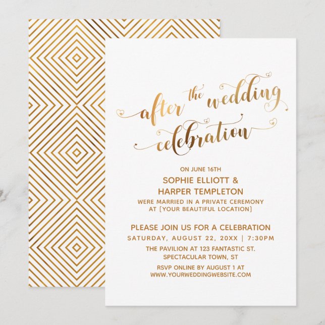 Faux Gold on White After the Wedding Celebration Invitation (Front/Back)