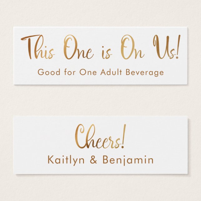 Faux Gold on White Drink Tickets Insert Cards (Front & Back)