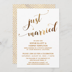 Faux Gold on White Just Married Post-Wedding Event Invitation
