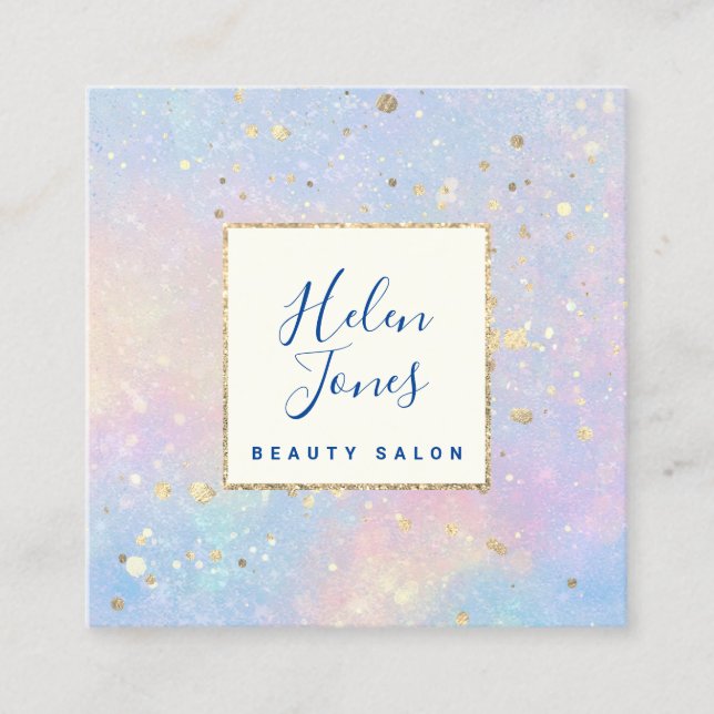 FAUX gold paint splash on watercolor Square Business Card (Front)