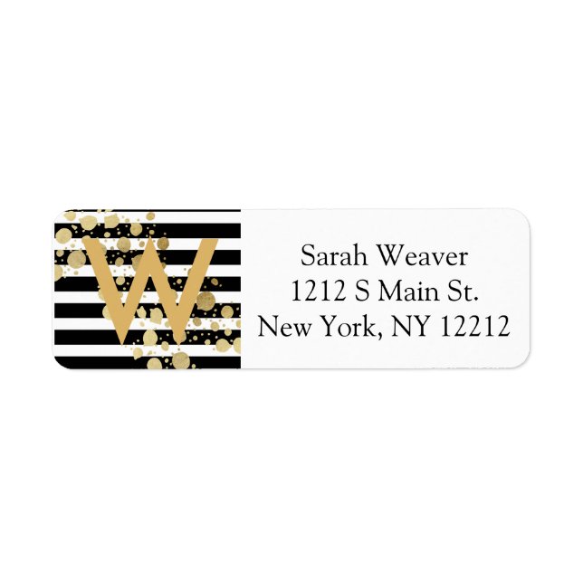 Faux Gold Paint Splatter on Black & White Stripes (Front)