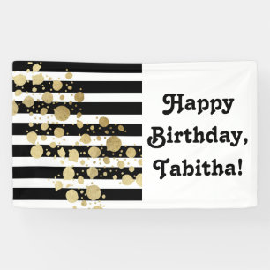 Faux Gold Paint Splatter on Black & White Stripes Banner