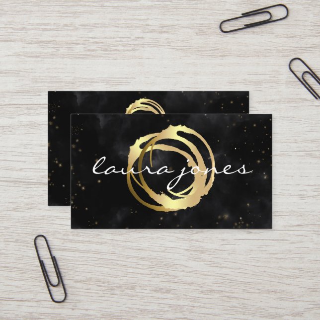 Faux Gold Painted Circle Designer Business Card (Front/Back In Situ)