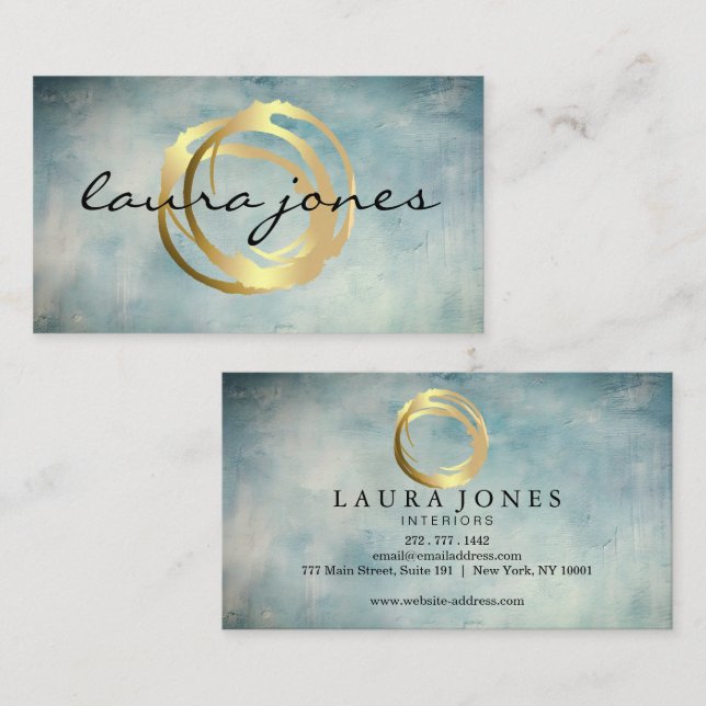 Faux Gold Painted Circle Designer Business Card (Front/Back)