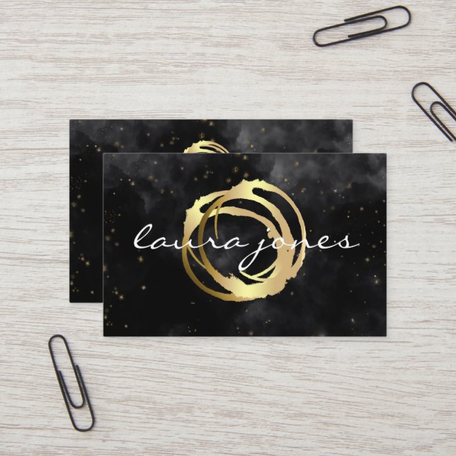Faux Gold Painted Circle Designer Business Card (Front/Back In Situ)