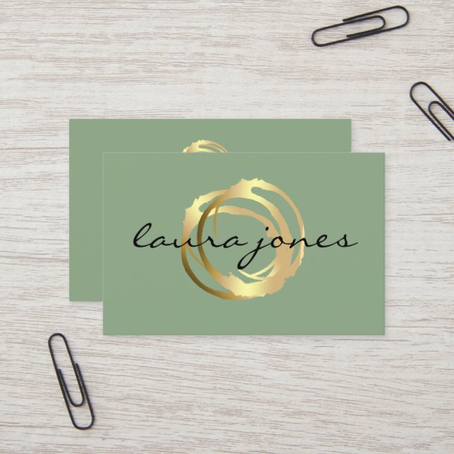 Faux Gold Painted Circle Designer Business Card (Front/Back In Situ)