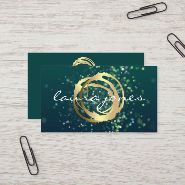 Faux Gold Painted Circle Designer Business Card (Front/Back In Situ)