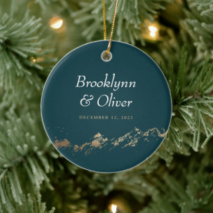 Faux Gold Painterly Mountains Names & Date Ceramic Tree Decoration