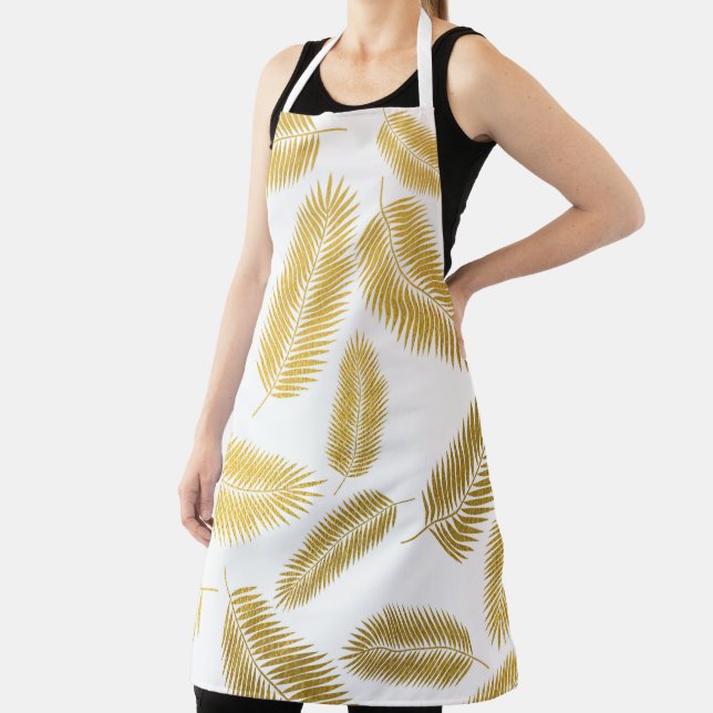 Faux Gold Palm Leaves Pattern Apron (Insitu)