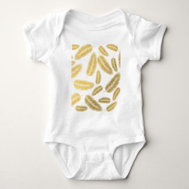 Faux Gold Palm Leaves Pattern Baby Bodysuit (Front)