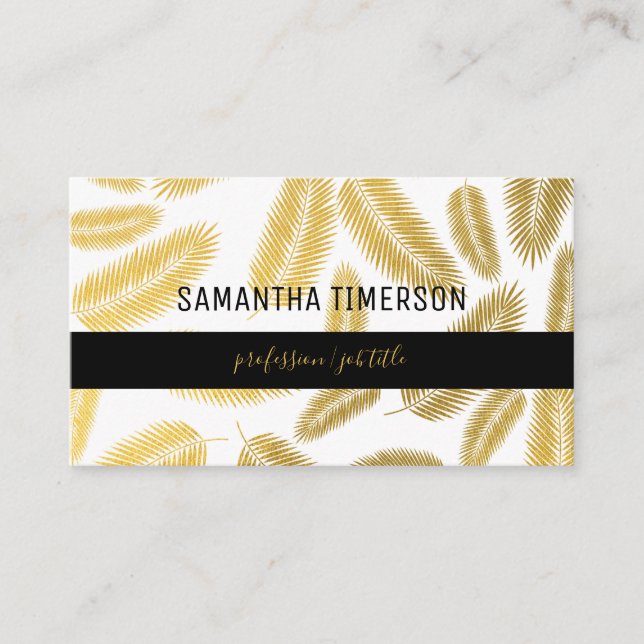 Faux Gold Palm Leaves Pattern Business Card (Front)