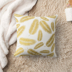 Faux Gold Palm Leaves Pattern Cushion