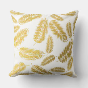 Faux Gold Palm Leaves Pattern Cushion