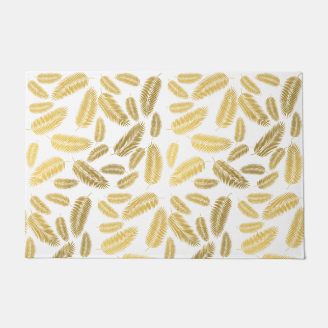 Faux Gold Palm Leaves Pattern Doormat (Front)