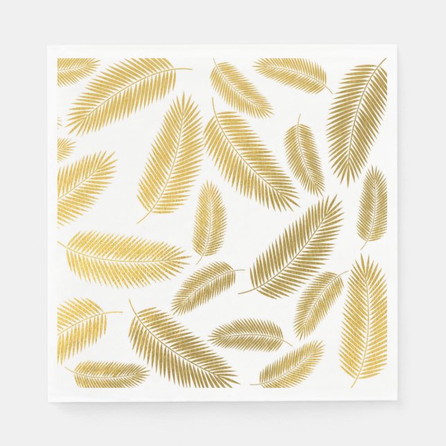 Faux Gold Palm Leaves Pattern Napkin (Front)
