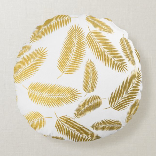 Faux Gold Palm Leaves Pattern Round Cushion (Front)