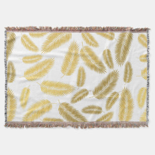 Faux Gold Palm Leaves Pattern Sherpa Blanket