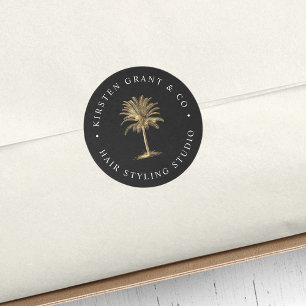 Faux Gold Palm Tree Logo Classic Round Sticker