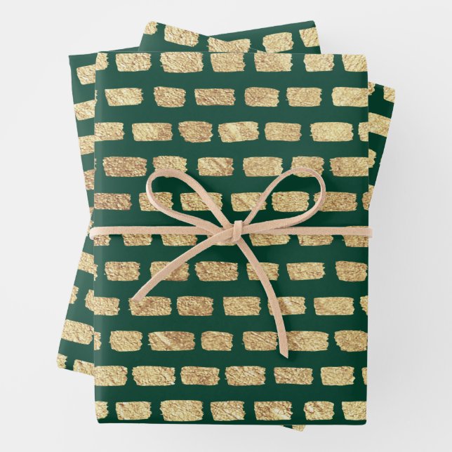 Faux gold pattern and dark green wrapping paper sheet (In situ)