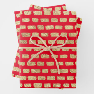 Faux gold pattern and red wrapping paper sheet