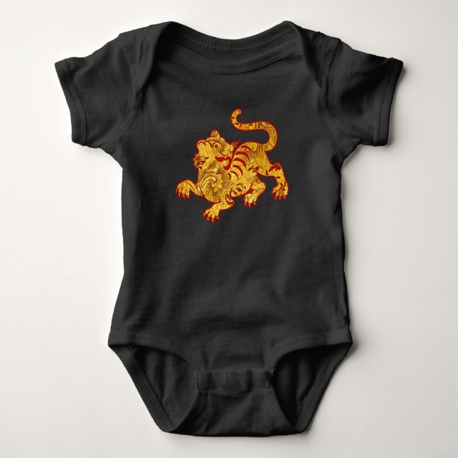Faux Gold Pattern Tiger Baby Bodysuit (Front)