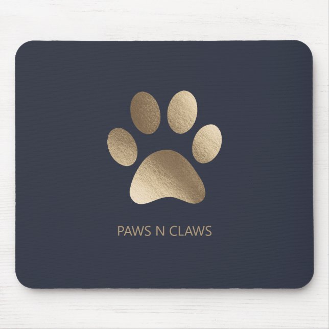 Faux Gold Paw Print On Rich Navy Mouse Mat (Front)