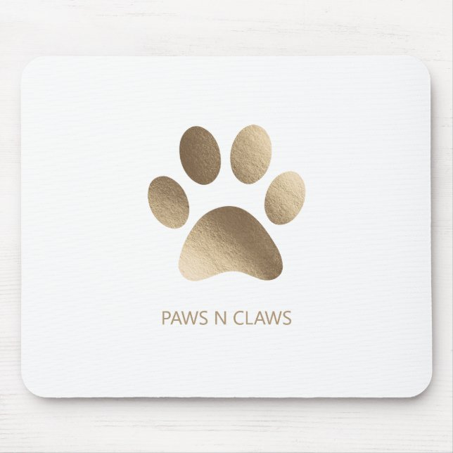 Faux Gold Paw Print On White Mouse Mat (Front)