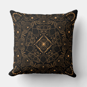 Faux Gold Pearl Bead Mandala Print Cushion
