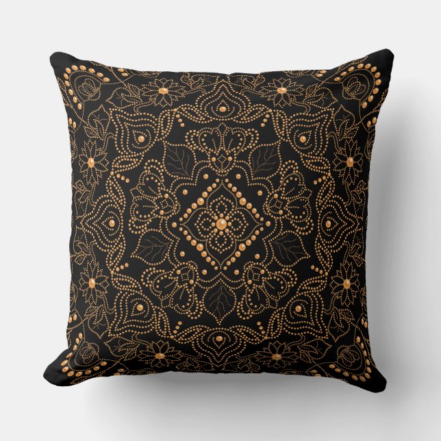 Faux Gold Pearl Bead Mandala Print  Cushion (Front)
