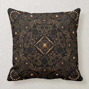 Faux Gold Pearl Bead Mandala Print  Cushion