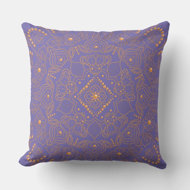 Faux Gold Pearl Bead Mandala Print Cushion (Front)