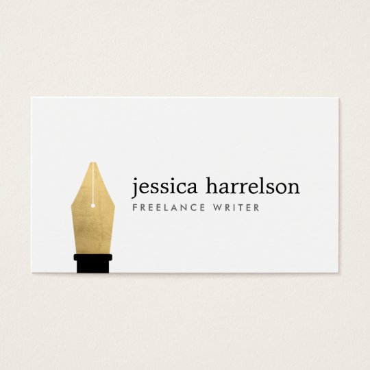 Faux Gold Pen Nib Logo for Writers, Authors Business Card