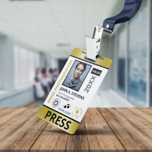 Faux Gold Photo & Three Logo Press ID ID Badge
