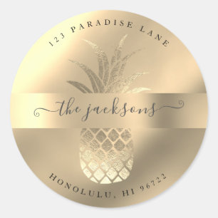 Faux Gold Pineapple Classic Round Sticker