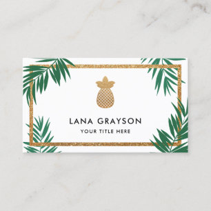 Faux Gold Pineapple & Green Palm Fronds Business Card