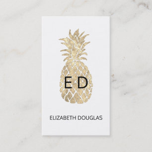 faux gold pineapple monogram business card
